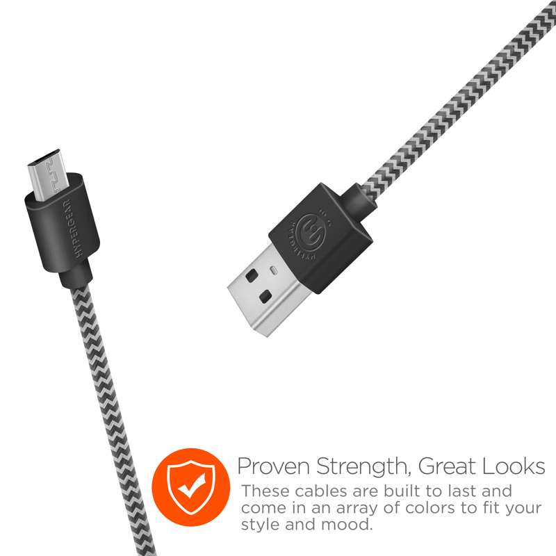 #Hypergear Micro USB ladekabel Ekstra stærk 120cm Black