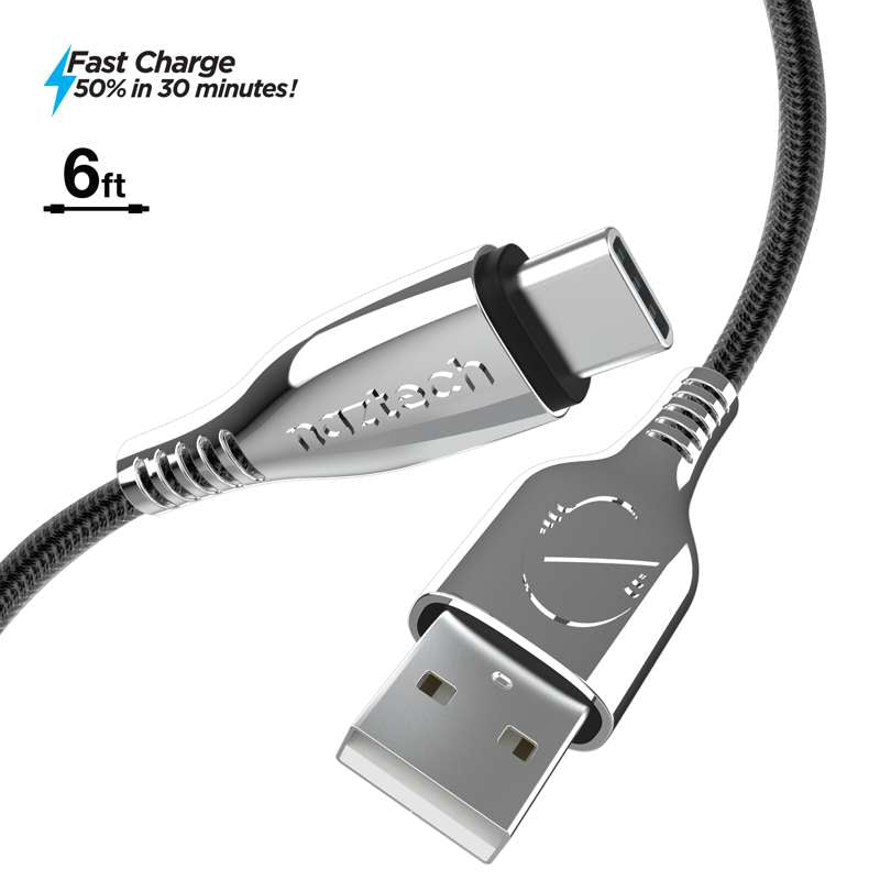 #NAZTECH TITANIUM USB to USB-C Braided Cable | 180 cm | Black