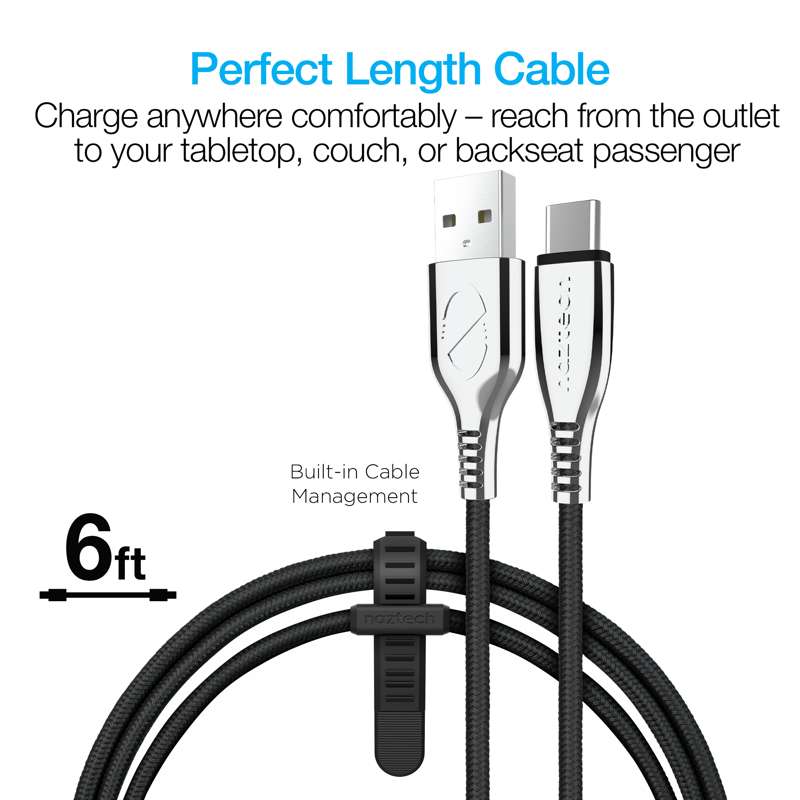#NAZTECH TITANIUM USB to USB-C Braided Cable | 180 cm | Black