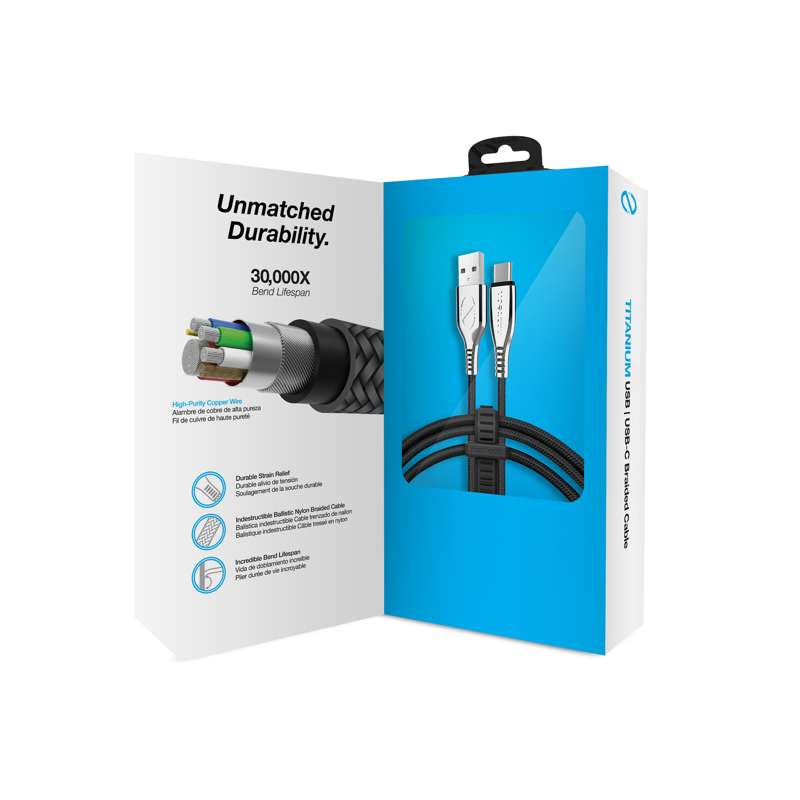 #NAZTECH TITANIUM USB to USB-C Braided Cable | 180 cm | Black