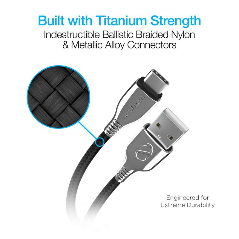 #NAZTECH TITANIUM USB to USB-C Braided Cable | 180 cm | Black