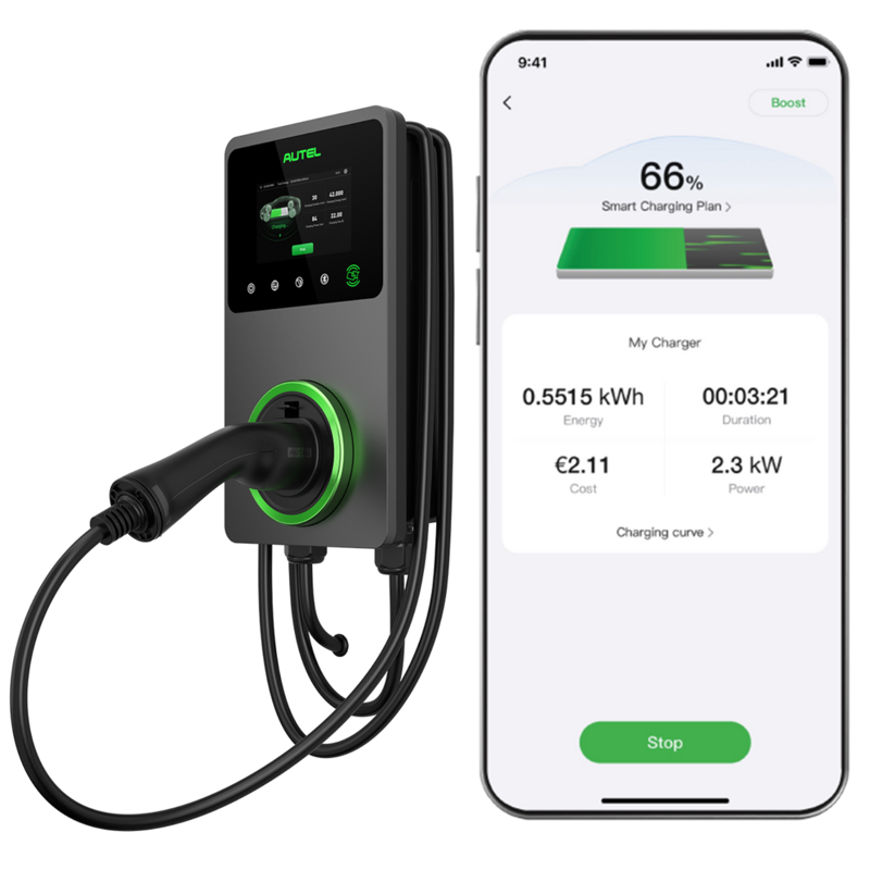 Autel DEMO Maxicharger 22kW LCD, MID, 4G 3F/32A med kabel - Mørkegrå AE0022A1GRAC00207L