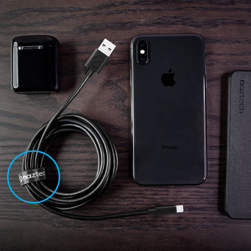 #Naztech Ladekabel USB-A - Lightning 3,6 m, Sort