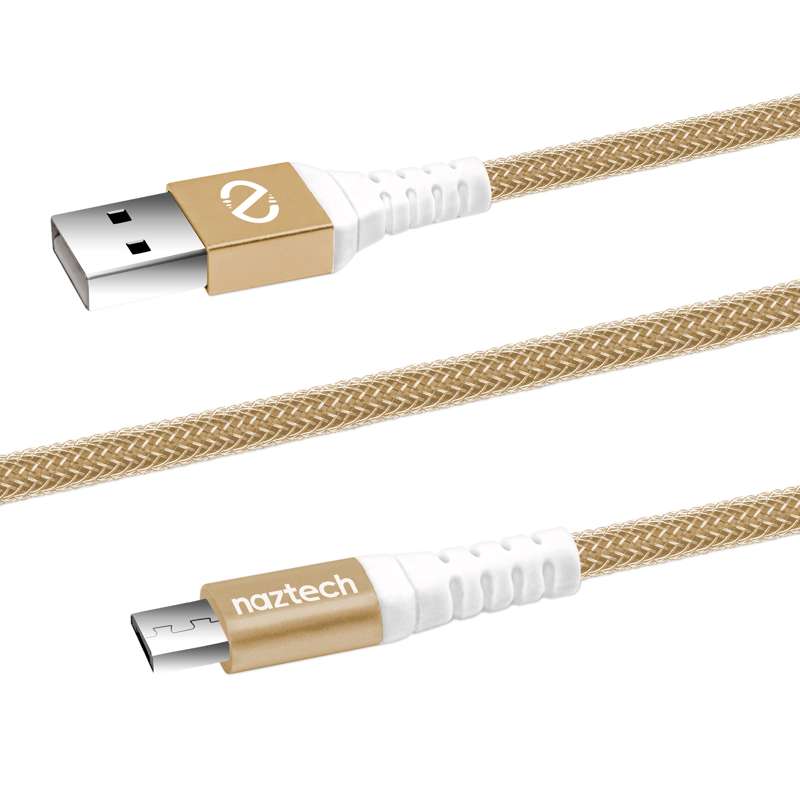 #Naztech Micro USB ladekabel Ekstra stærk 120cm Guld